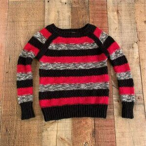 Peek boys red black gray striped crew neck sweater -S 4/5